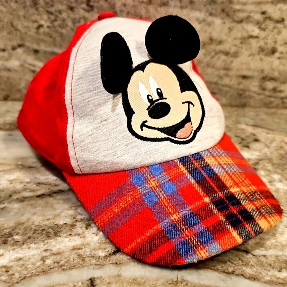 Disney Junior Mickey Mouse Baseball Hat Cap Tartan Plaid Raised Ears Youth
